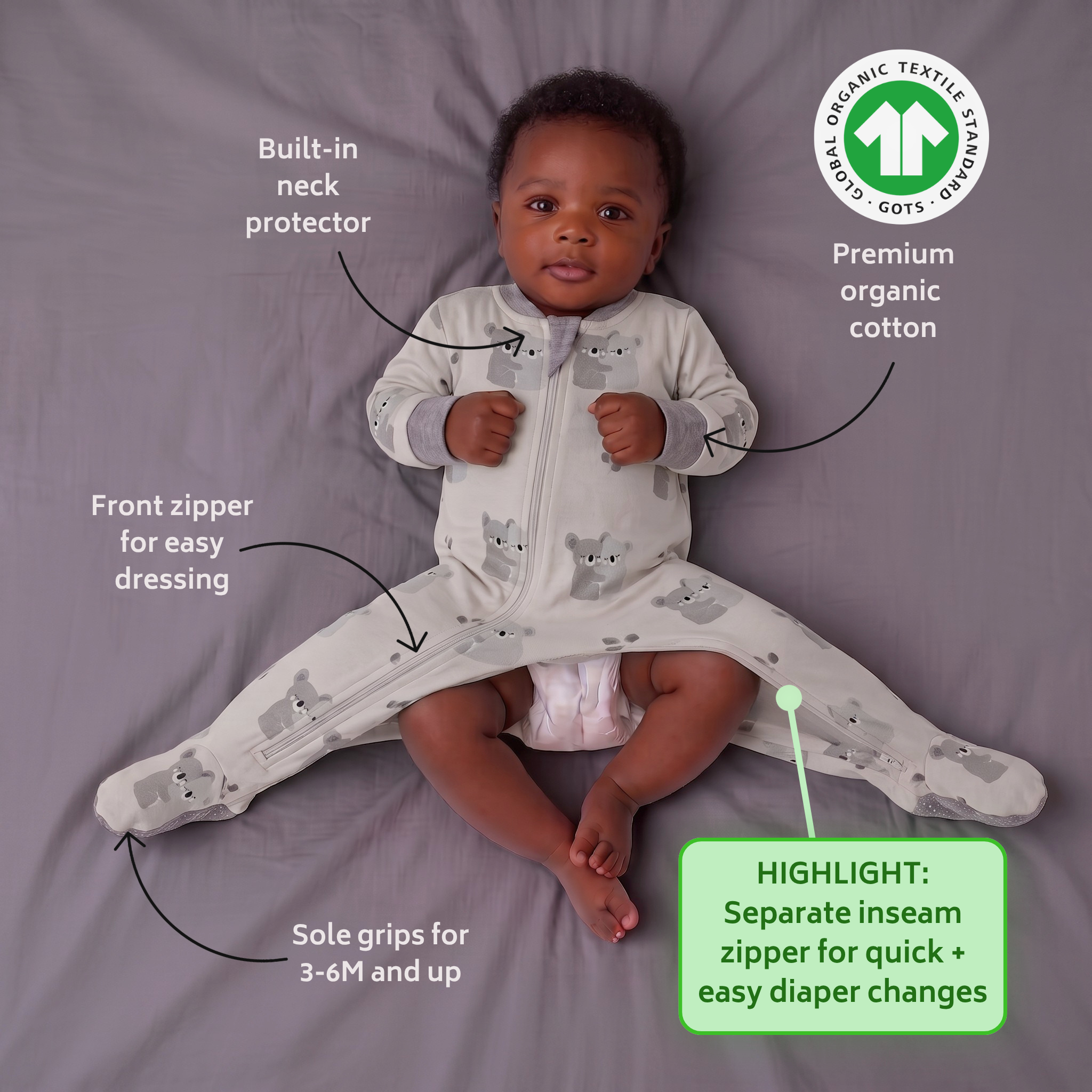 Koala-fied Cutie Organic Cotton Footed Baby Sleeper | ZippyJamz