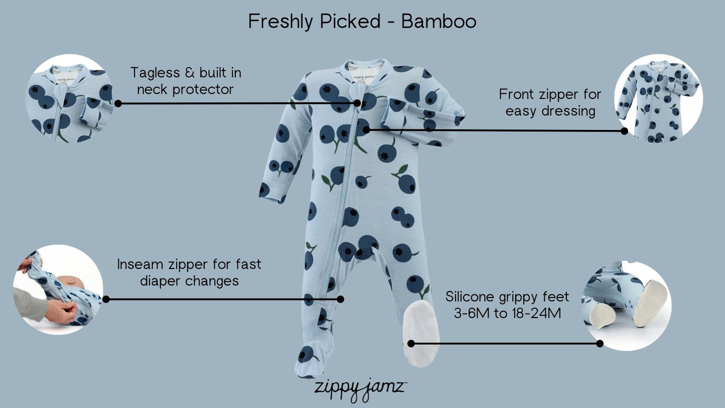 Freshly Picked bamboo ZippyJamz with product features