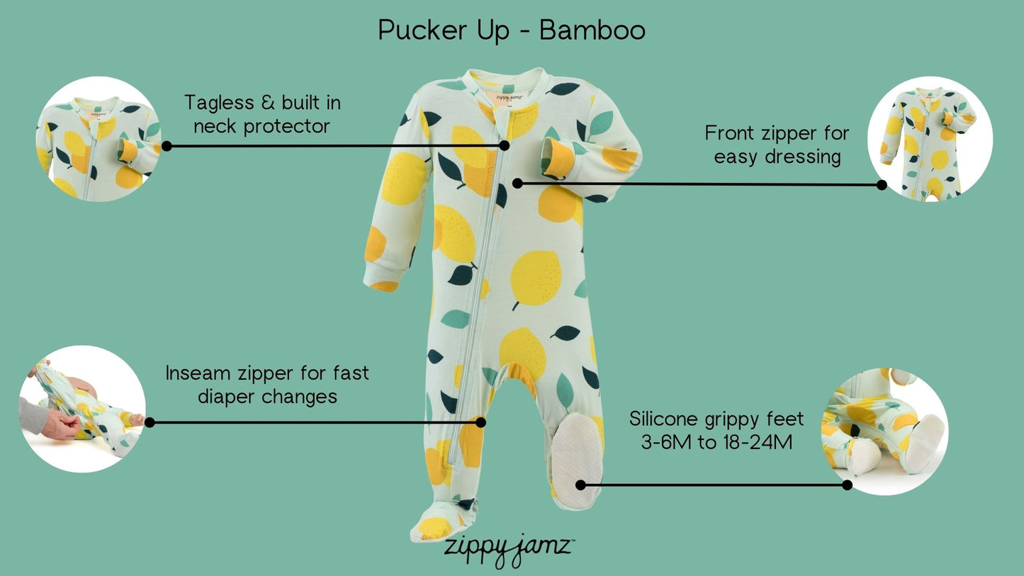 Pucker Up bamboo ZippyJamz with product features